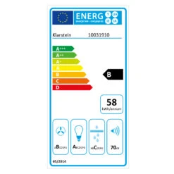 Karree Dunstabzugshaube Umluftset 60cm 640 M³/h LED Edelstahl Weiß -Klarstein Verkaufsgeschäft 60002317 energy label